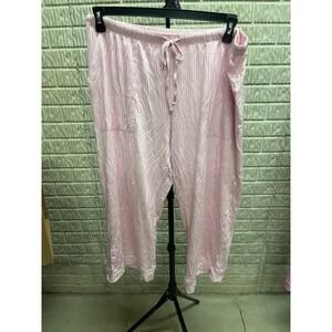 Cloud Knit Womens XL Pink White Striped Pajama Pants Drawstring Sleepwear L0R516